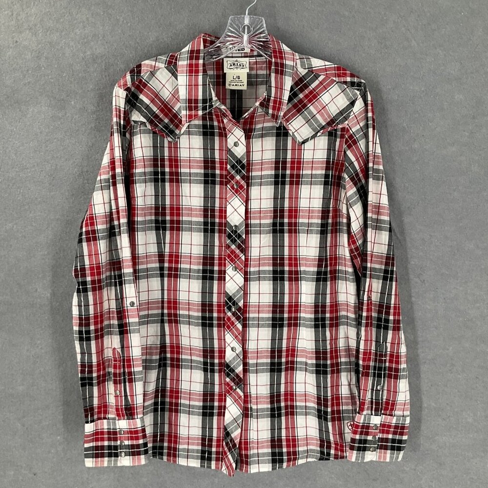 Ariat Top Women's L Red Plaid Fitted‎ Snap Embroidery Western Cowgirl Rodeo